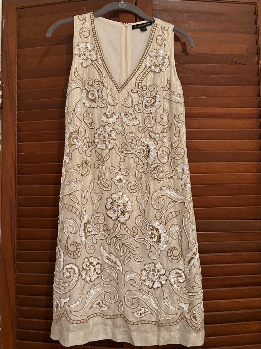 Boston Proper Beaded Ivory and Gold Dress
